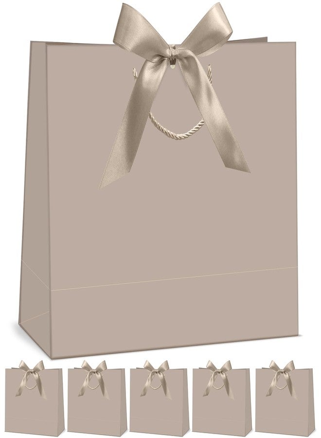 CINSOEN 12 Pcs Paper Gift Bags with Handles, Thank You Gift Bag with Ribbon Bow for Graduation Wedding Bridesmaid Birthday Baby Shower Party Christmas Thanksgiving, 12.4x9.8x4.3 inches (Champagne) - Image 1